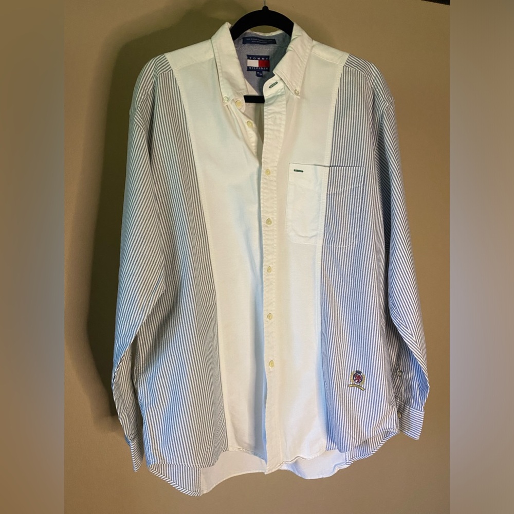 Mens Tommy Hilfiger blue and green striped Polo